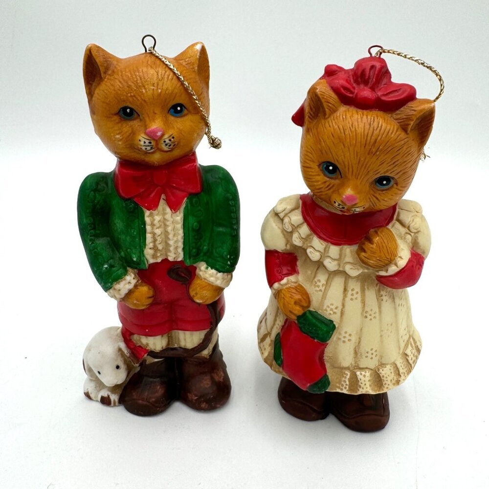 Vintage Kitty Cat Couple Christmas ornaments ceramic Taiwan